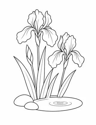 Irises beside a Pond