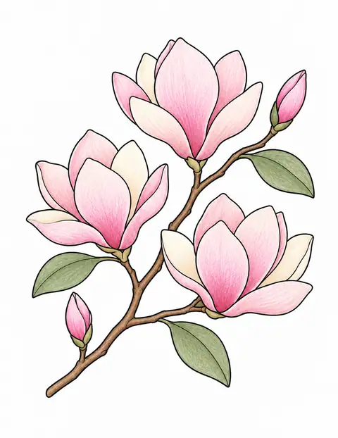Magnolia Blossoms on a Branch color example