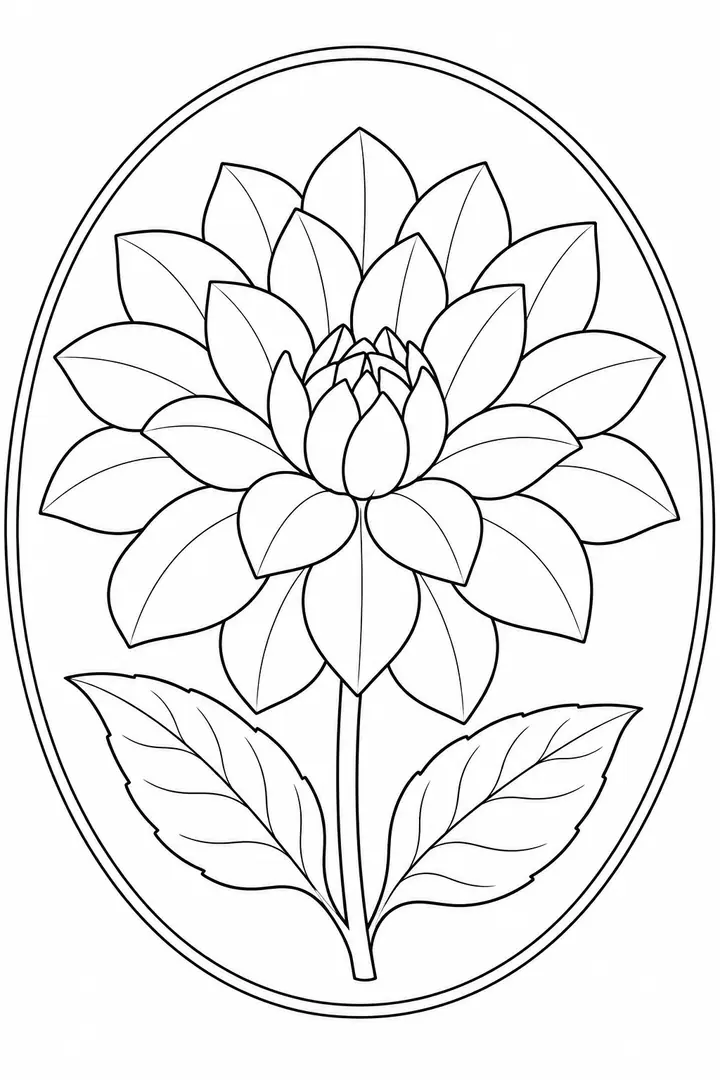Dahlia in an Oval Frame line art