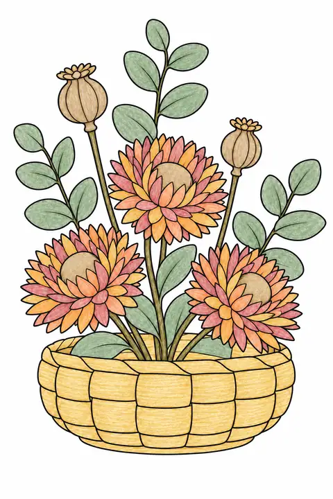 Dried Flowers in a Basket color example
