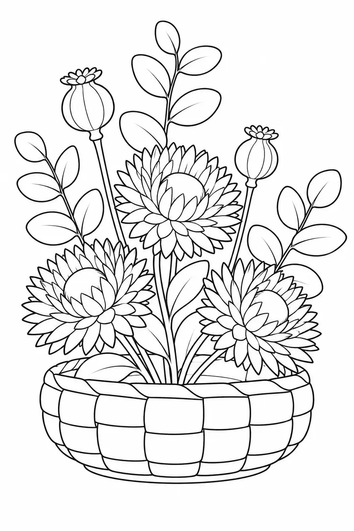 Dried Flowers in a Basket line art