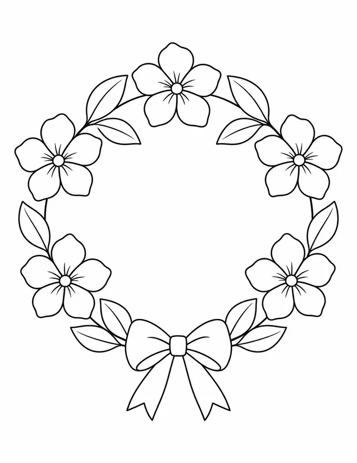 Simple Floral Wreath line art