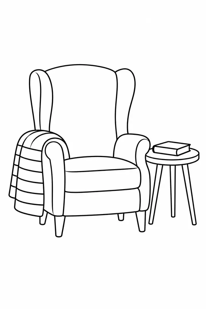 Reading Nook with a Blanket line art