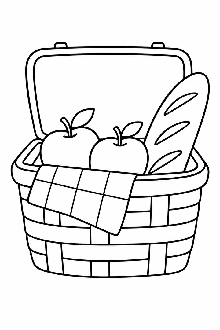 Summer Picnic Basket line art