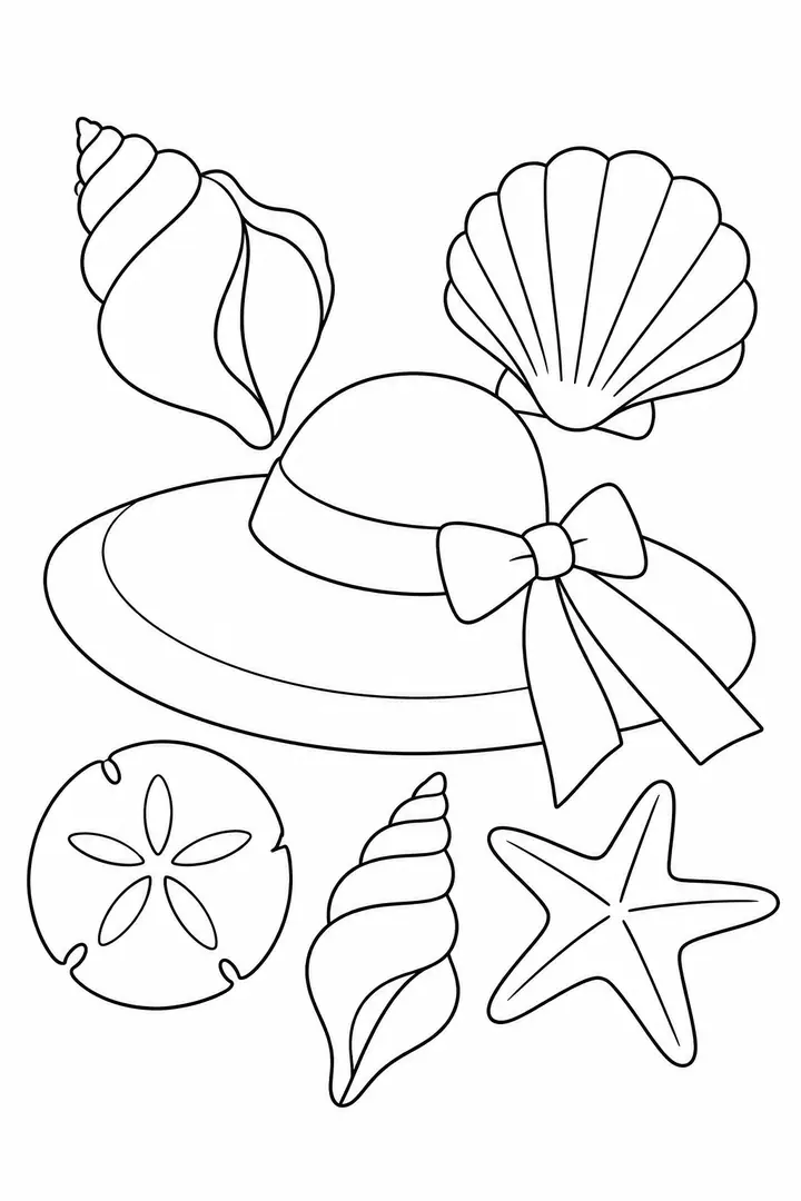 Seashells and a Sun Hat line art