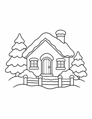 Snowy Cottage and Fence