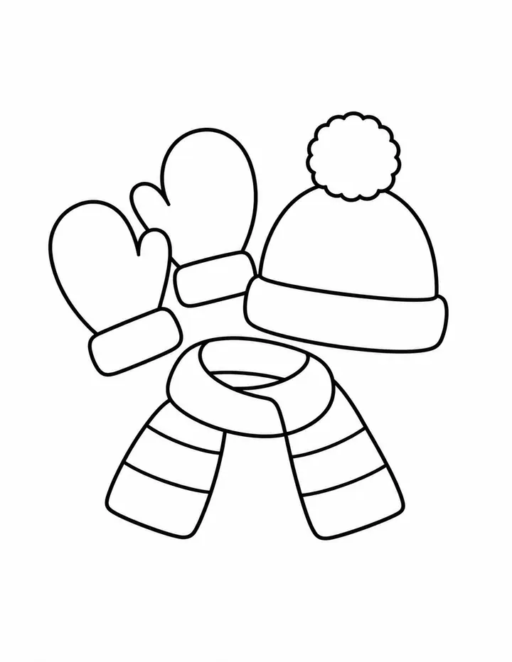 Mittens and Wool Hat line art