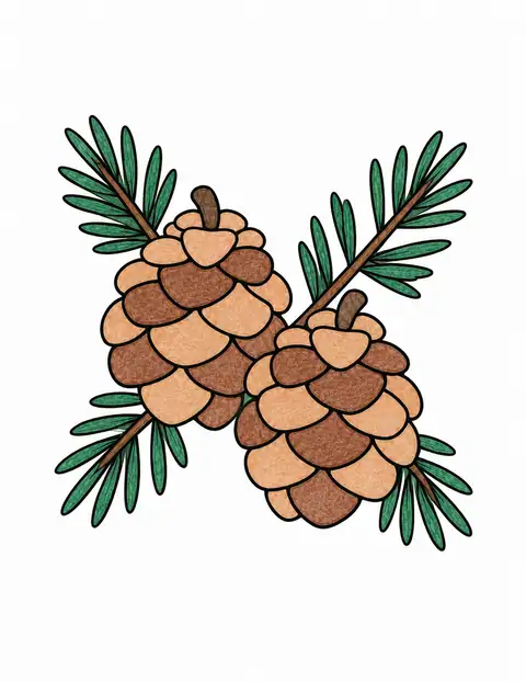 Pinecones and Evergreen Branches color example