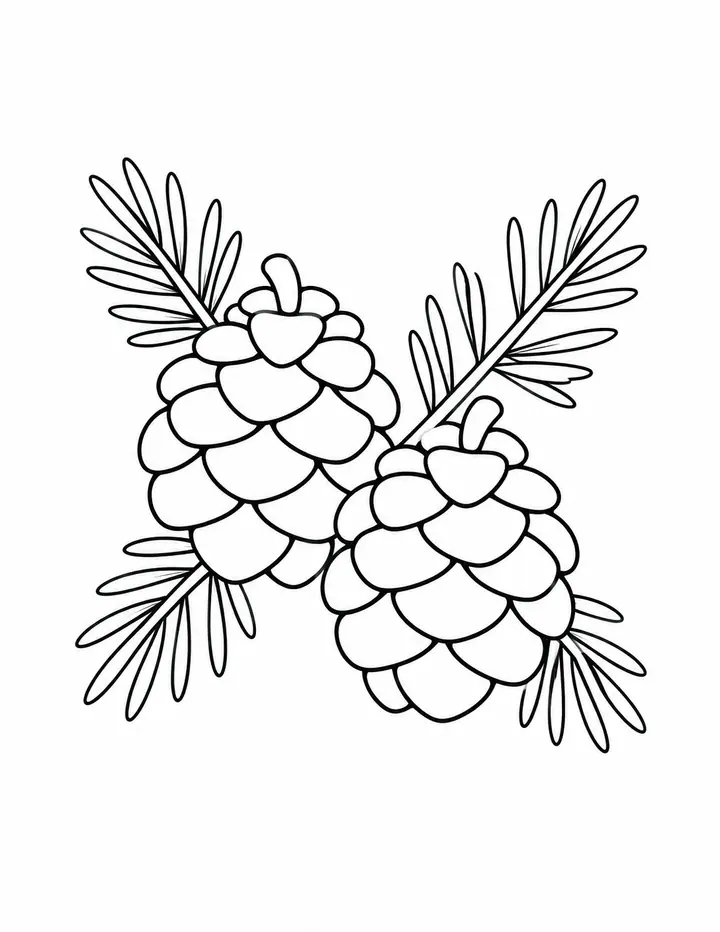 Pinecones and Evergreen Branches line art