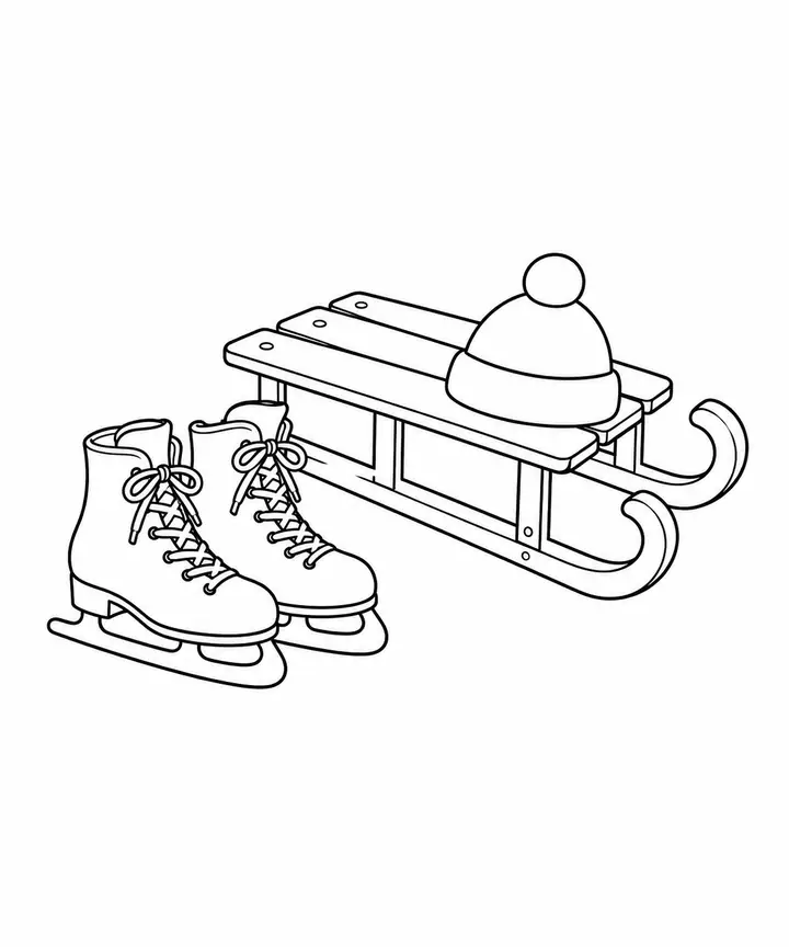 Ice Skates and a Sled line art