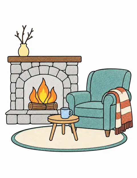 Cozy Fireplace and Blanket color example