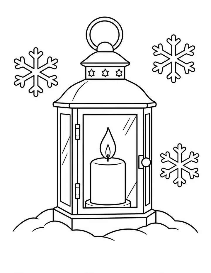Snowflakes around a Lantern line art
