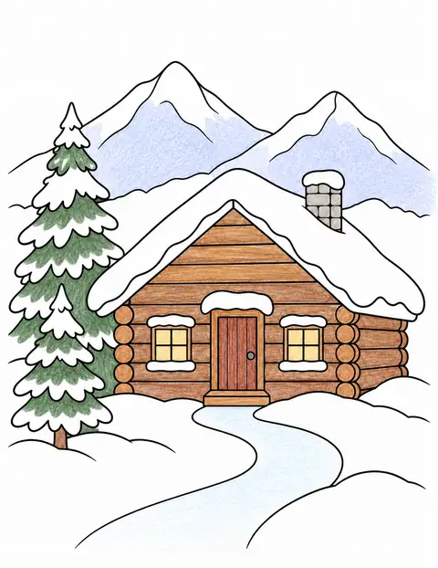Mountain Cabin in Snow color example