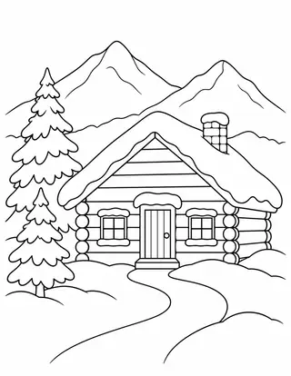 Mountain Cabin in Snow