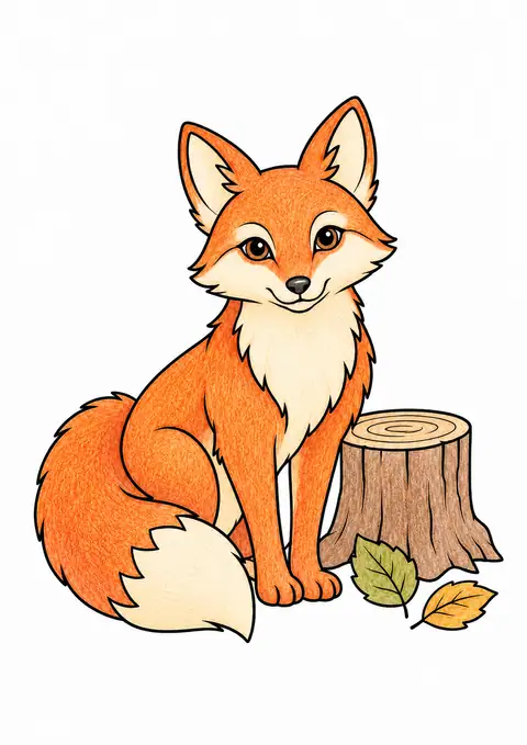 Fox beside a Stump color example