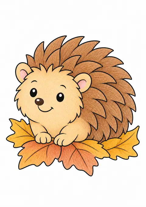 Hedgehog on Fallen Leaves color example