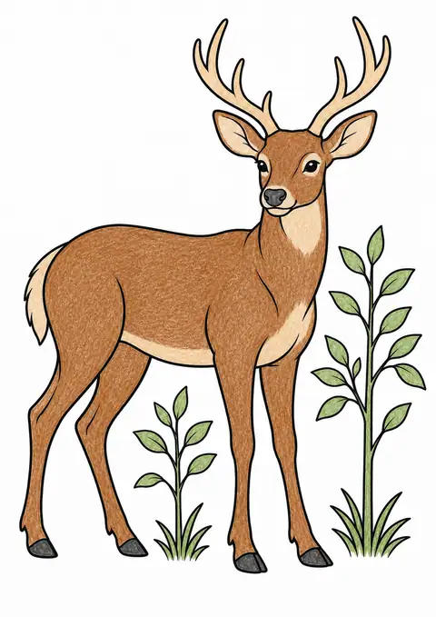 Deer beside Saplings color example