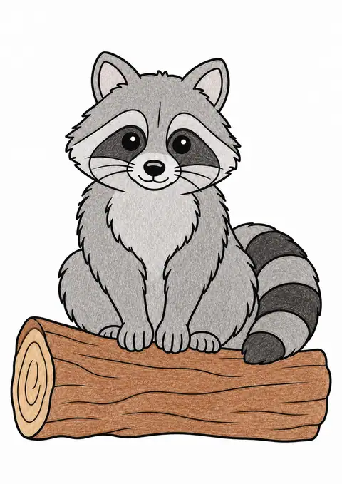 Raccoon Sitting on a Log color example