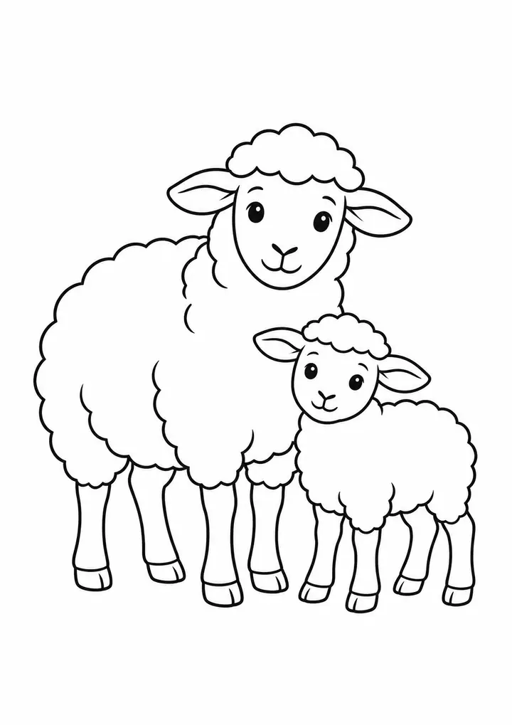 Ewe with a Lamb line art