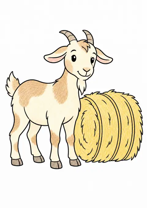 Goat beside a Hay Bale color example