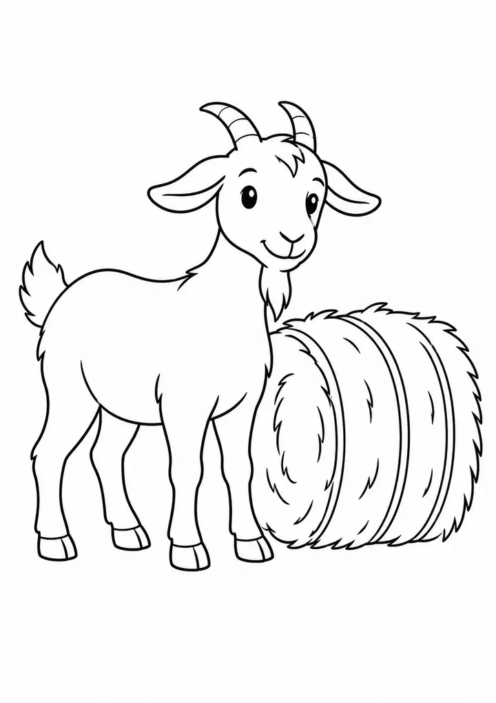 Goat beside a Hay Bale line art