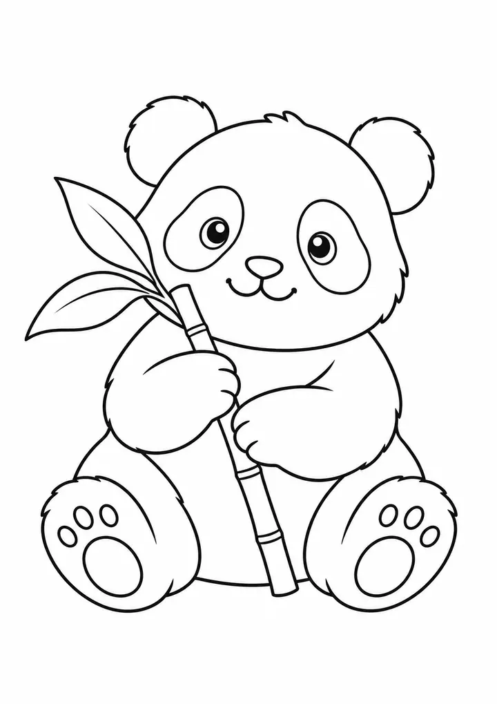 Panda Holding Bamboo line art