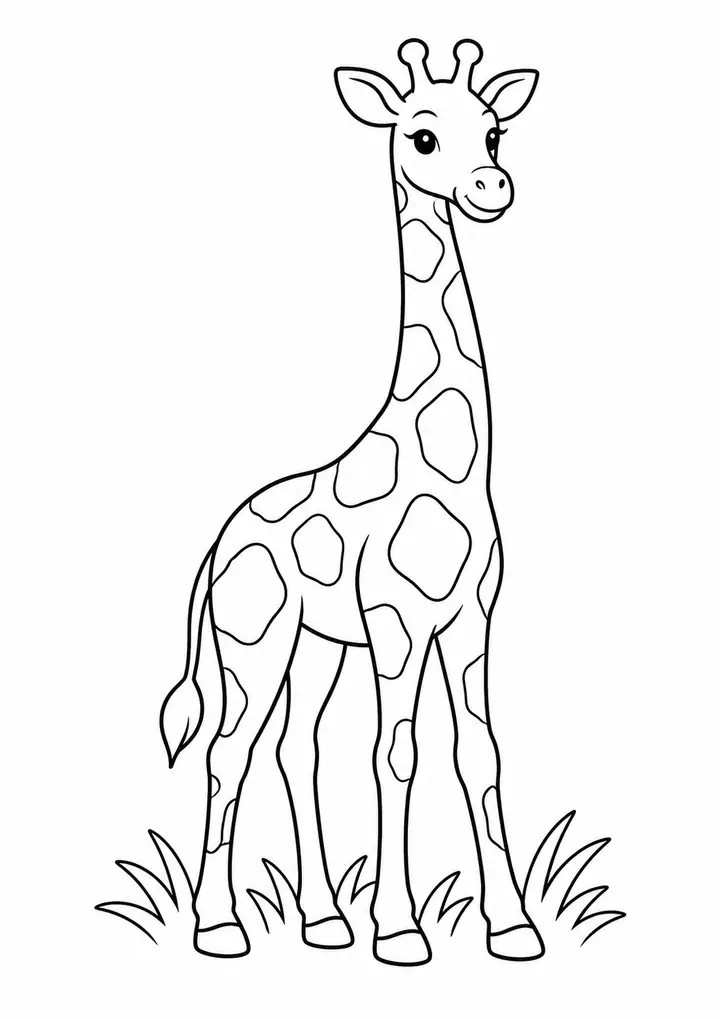 Giraffe Standing in Grass line art