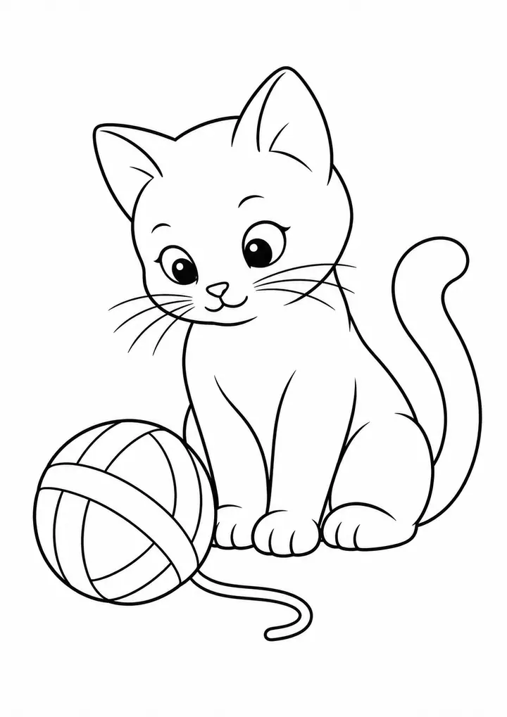 Kitten Watching a Yarn Ball line art