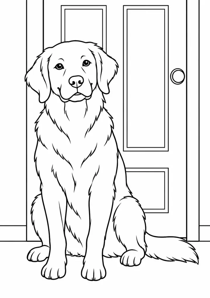 Dog Sitting by a Door line art