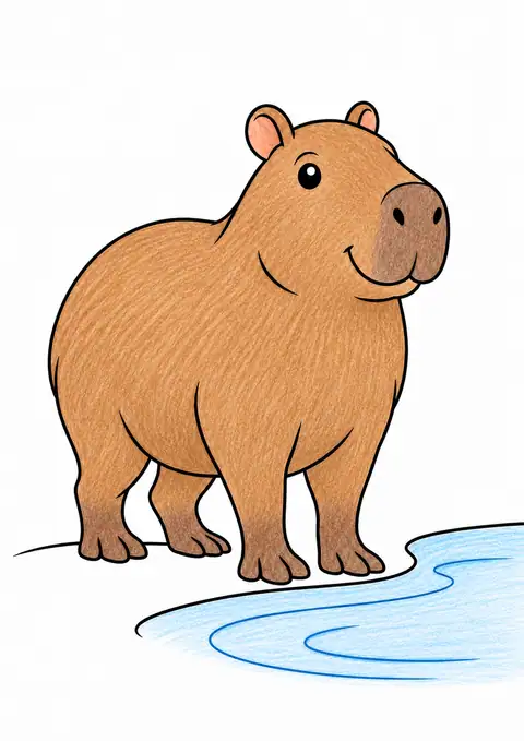 Capybara at the Water's Edge color example