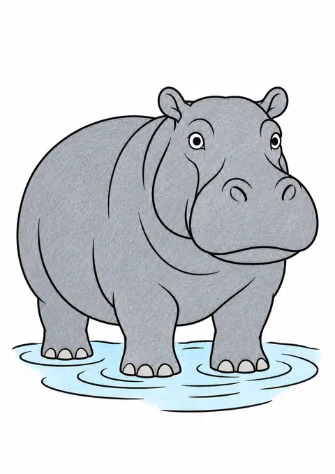 Hippo at the Water's Edge color example