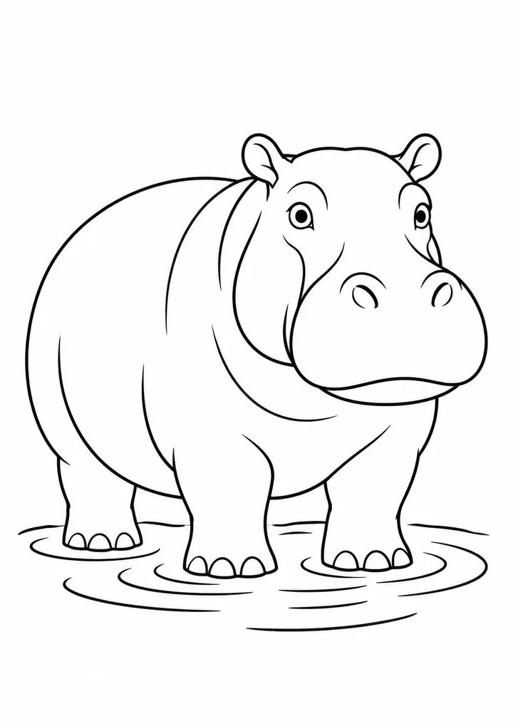 Hippo at the Water's Edge line art