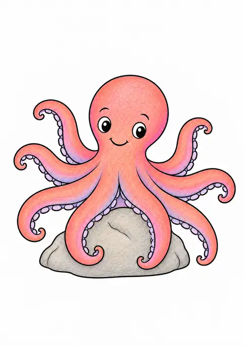 Octopus beside a Rock color example