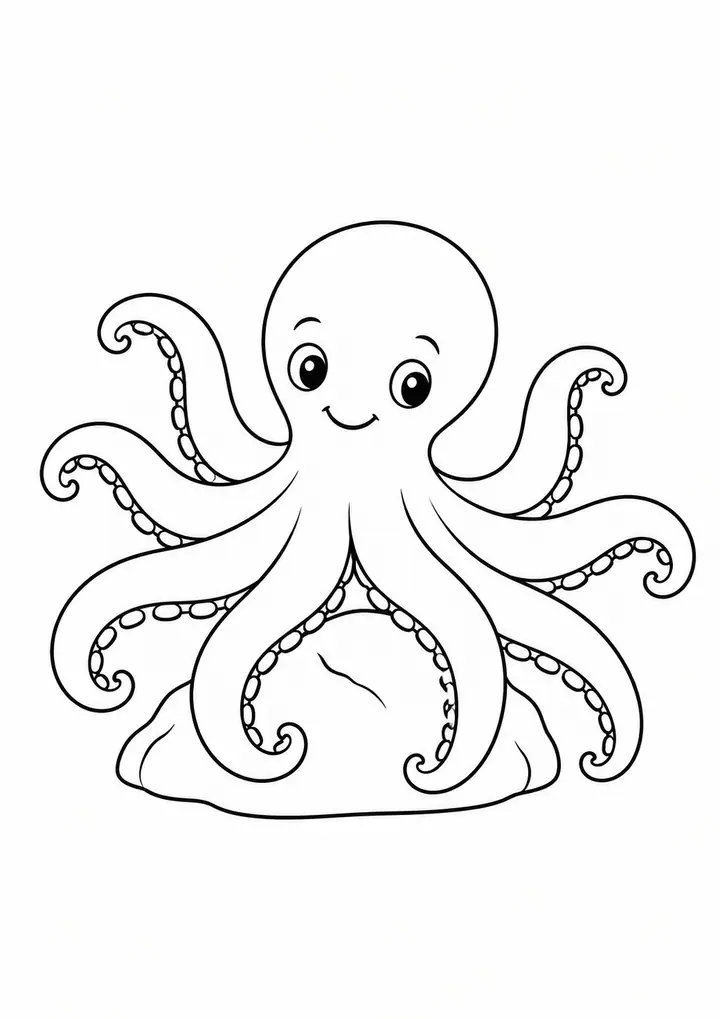 Octopus beside a Rock line art