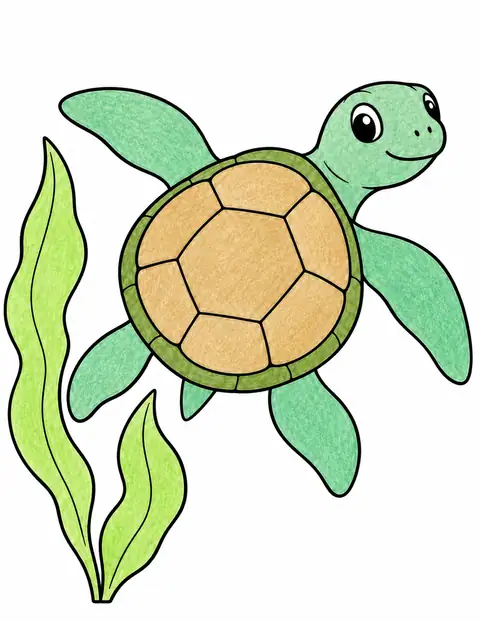 Sea Turtle beside Seaweed color example