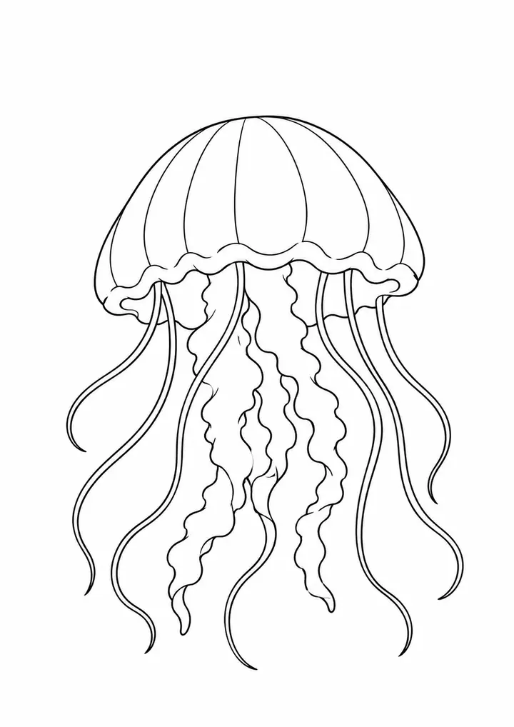 Jellyfish Floating in Water line art