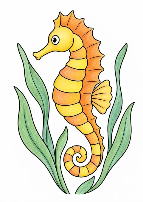 Seahorse beside Seagrass color example