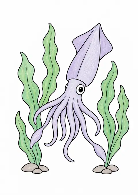 Squid among Seaweed color example
