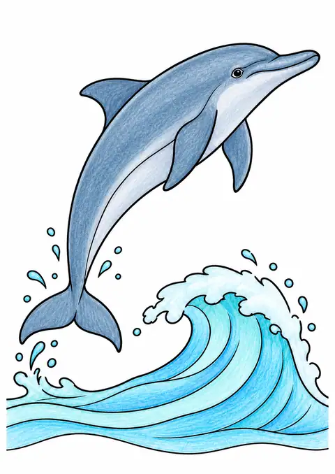 Dolphin above a Wave color example