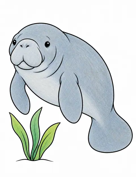 Manatee beside Seagrass color example