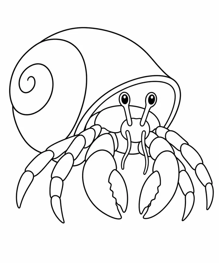 Hermit Crab Emerging from Its Shell line art