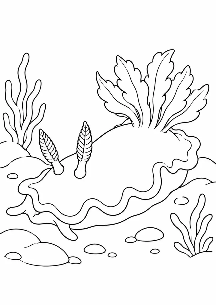 Leaflike Sea Slug line art