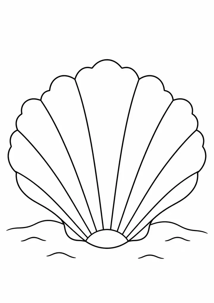 Scallop Shell on Sand line art
