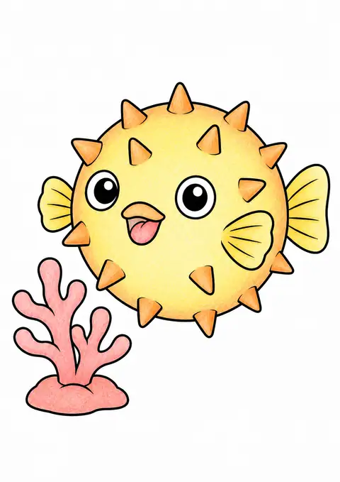 Pufferfish beside Coral color example