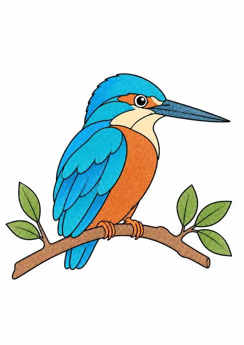 Kingfisher on a Branch color example