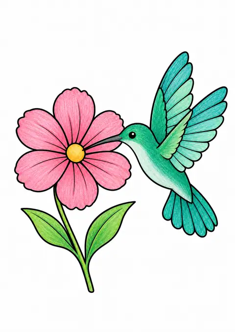 Hummingbird by a Flower color example