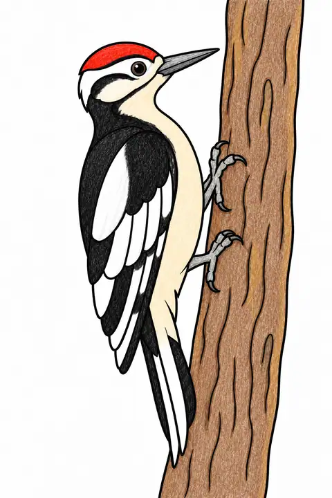 Woodpecker on a Tree Trunk color example