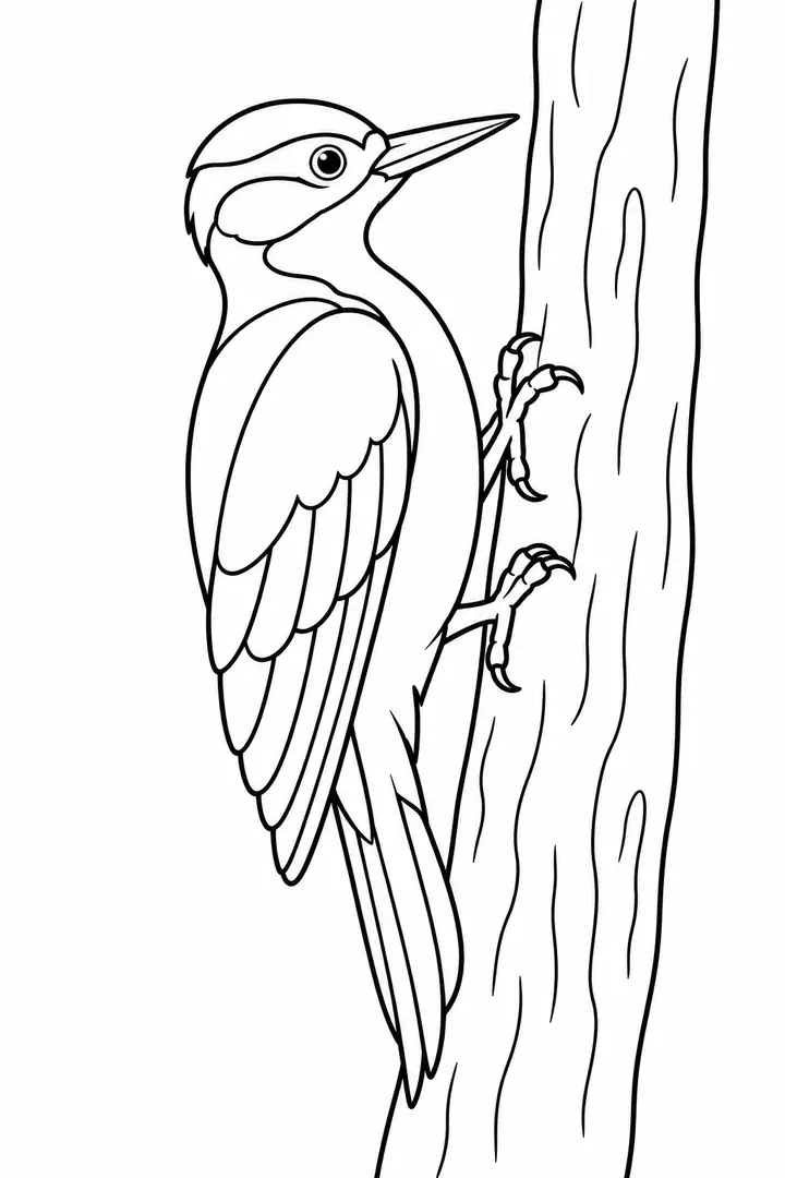 Woodpecker on a Tree Trunk line art