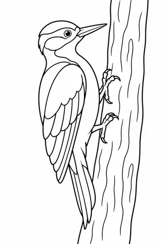 Woodpecker on a Tree Trunk