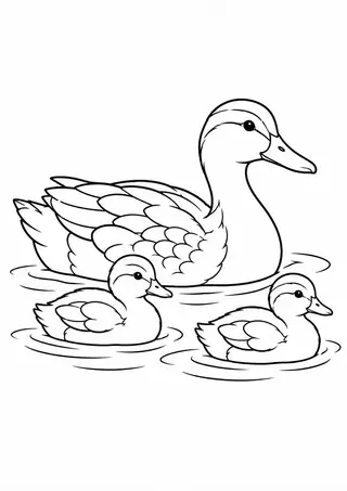 Duck and Ducklings on a Pond